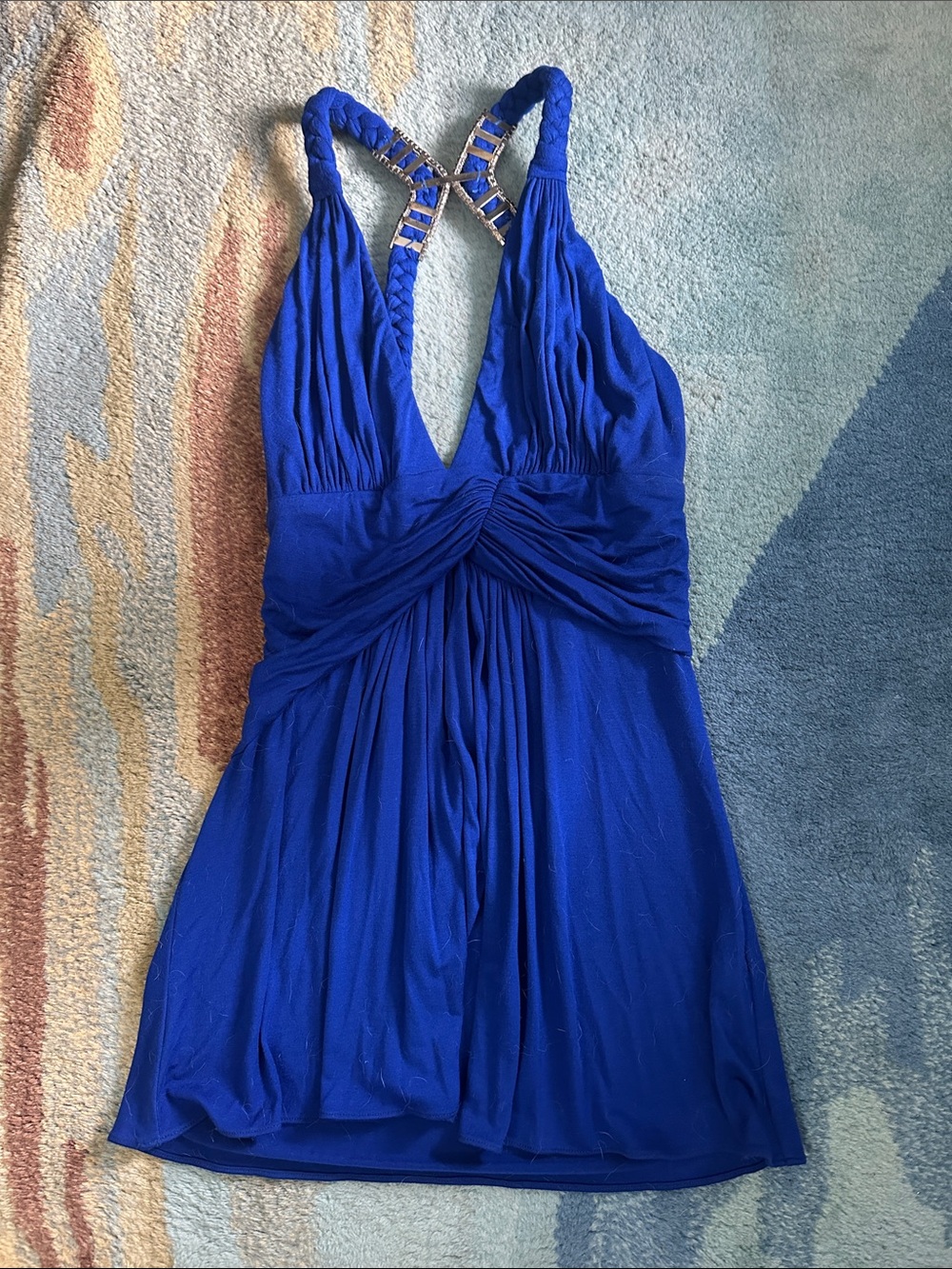 Sky Royal Blue Braided Strap Top with Embellished Detail